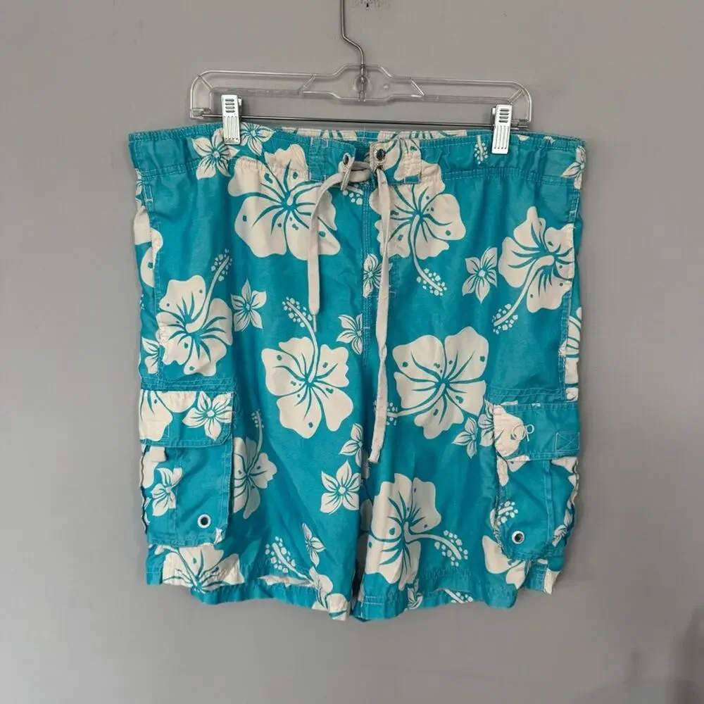OP Tropical Floral Blue & White Board Shorts Men’s Size Medium / 32 - 34 Swim